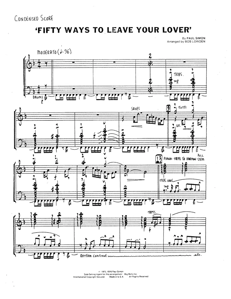 Fifty Way To Leave Your Lover' score preview