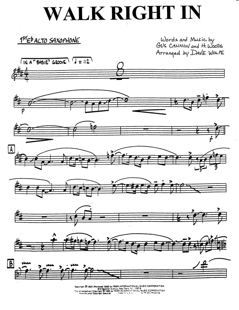 Walk Right In score preview