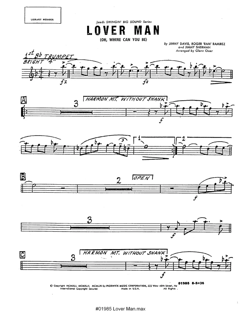 Lover Man score preview