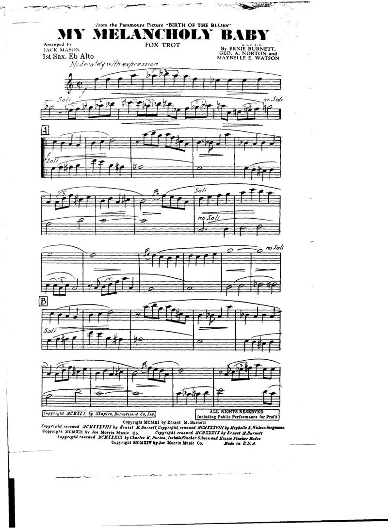 My Melancholy Baby score preview