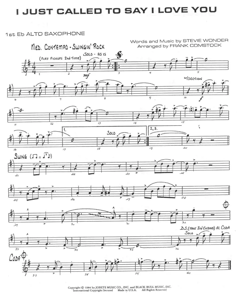 I Just Called To Say I Love You score preview