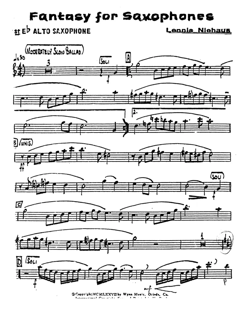 Fantasy For Saxophones score preview