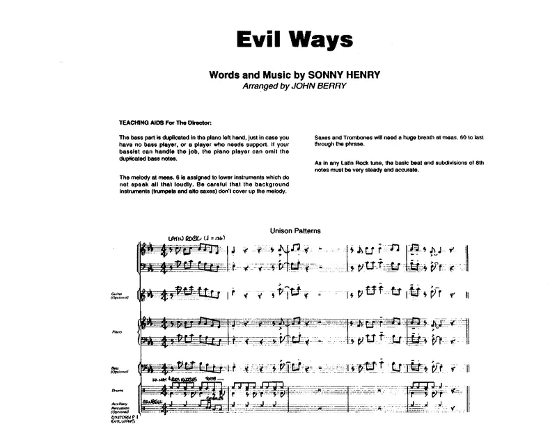 Evil Ways score preview