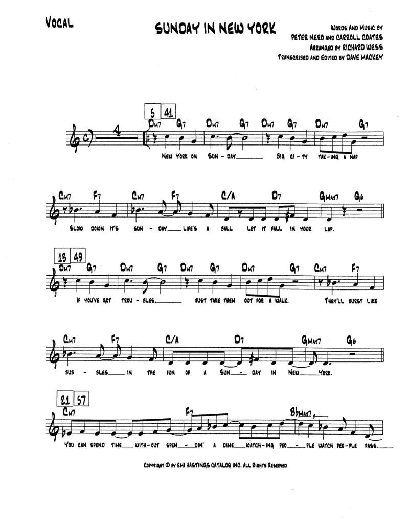 Sunday In New York score preview