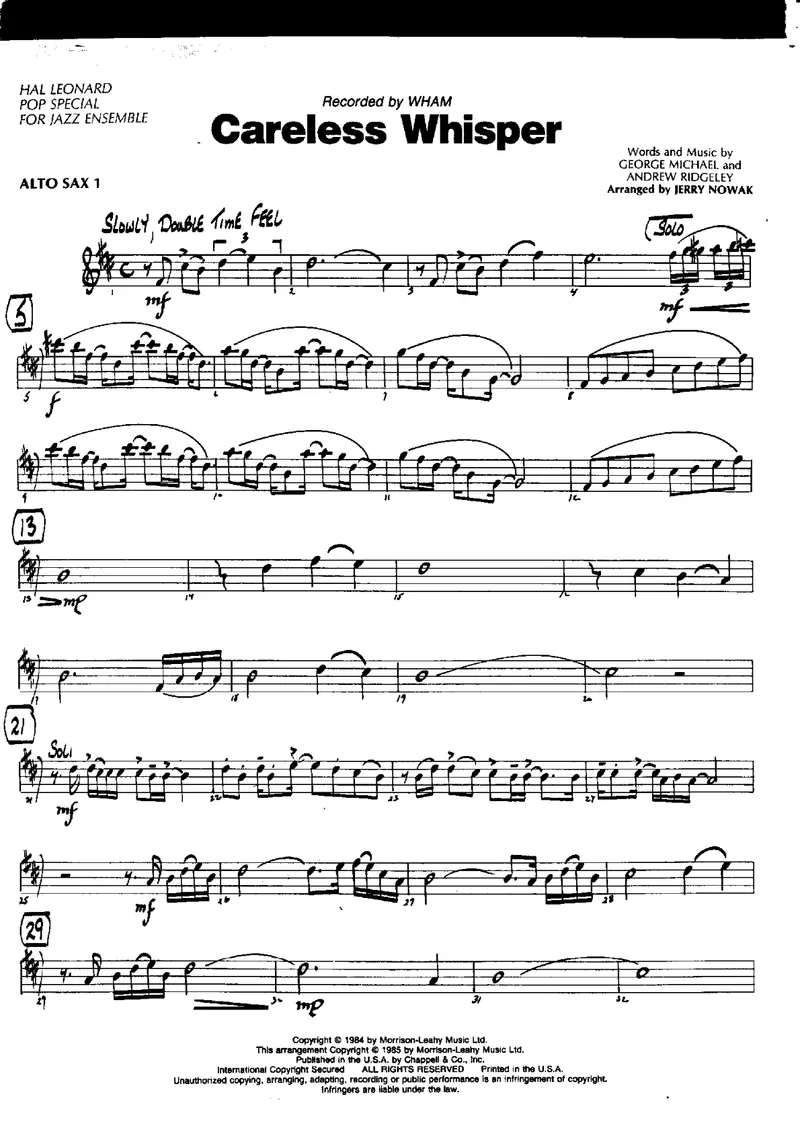 Careless Whisper score preview