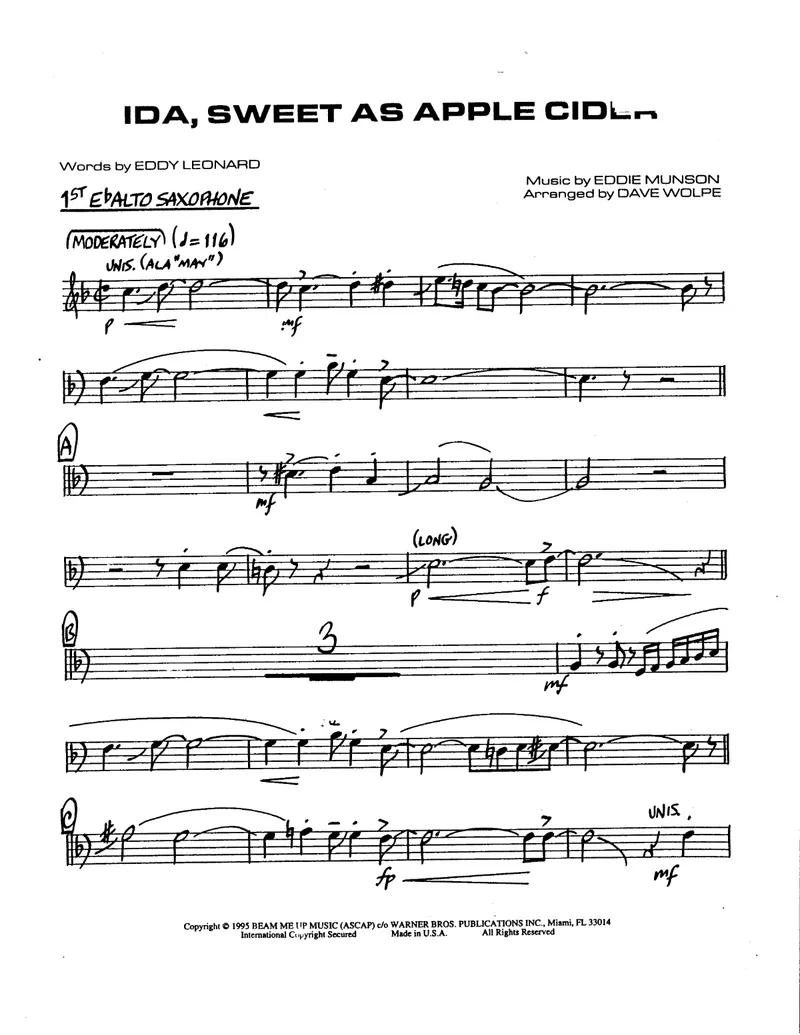 Ida, Sweet As Apple Cider score preview