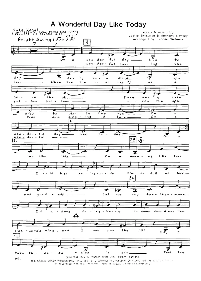 A Wonderful Day Like Today [L.Niehaus] score preview