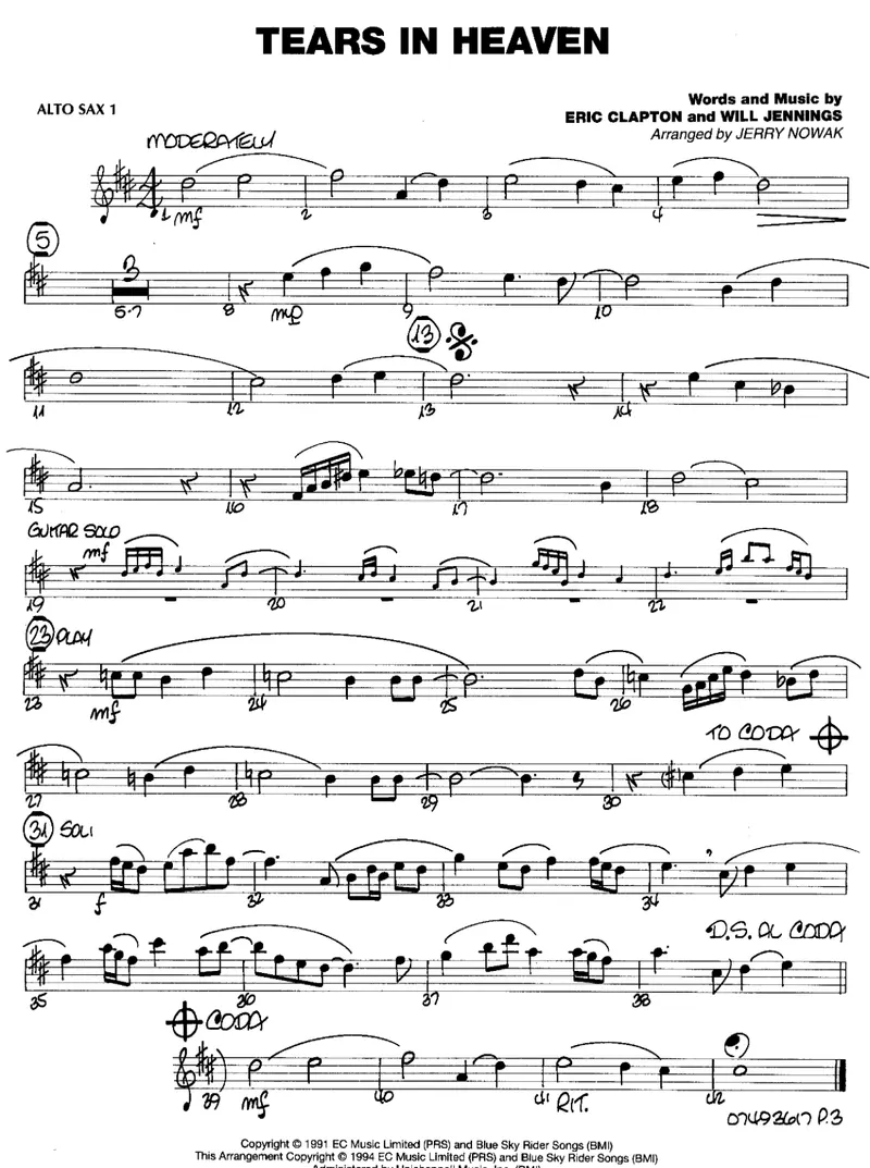 Tears In Heaven score preview