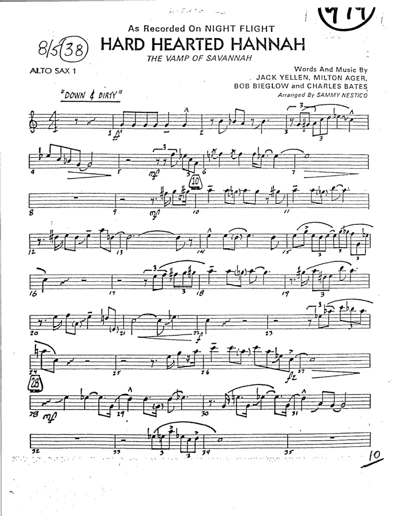 Hard Hearted Hannah score preview