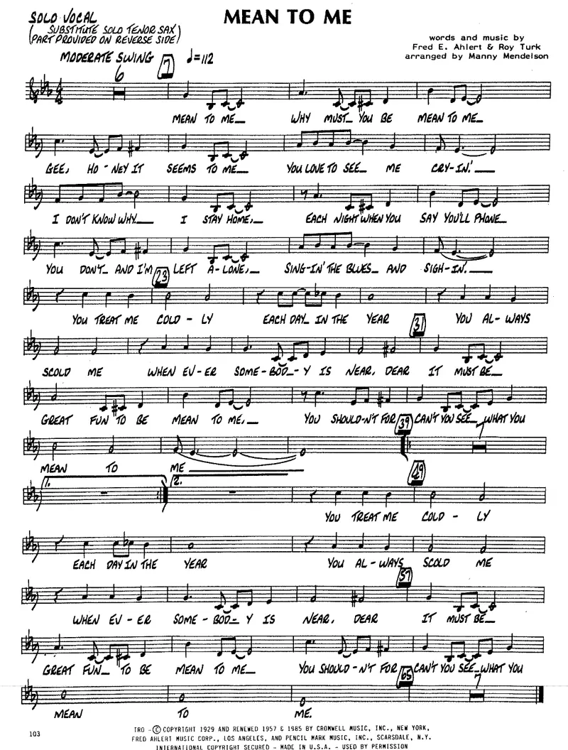 Mean To Me score preview