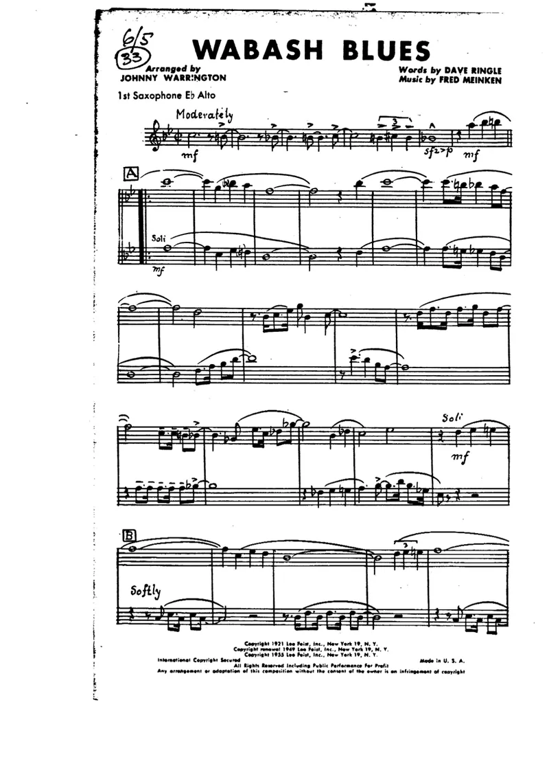 Wabash Blues score preview