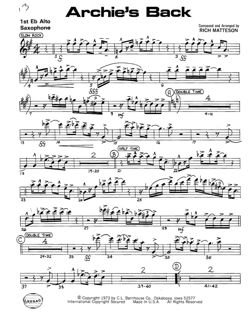 Archie's Back score preview