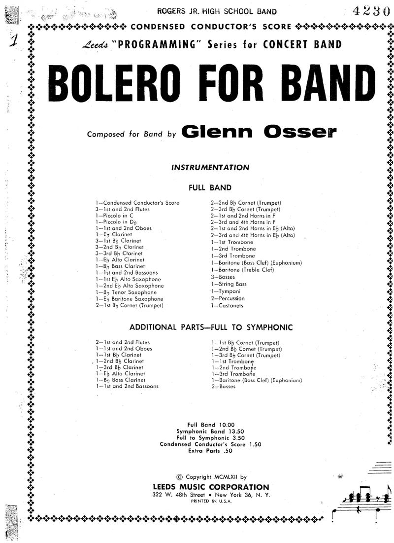 Bolero For Band score preview