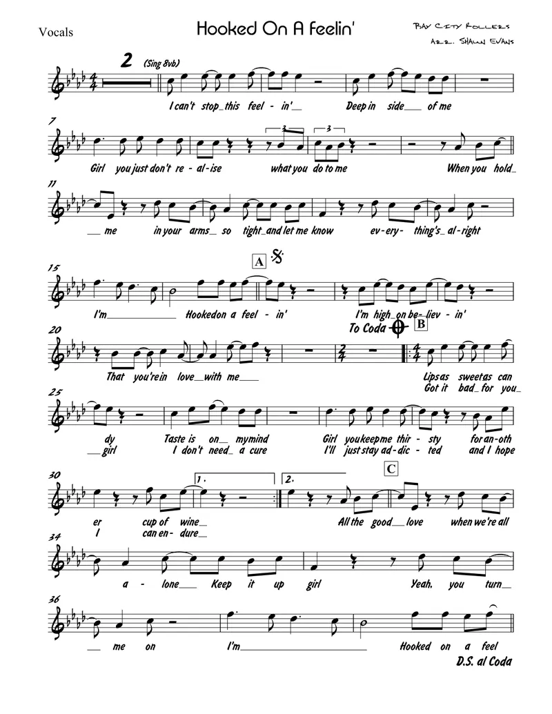 Hooked On A Feelin score preview