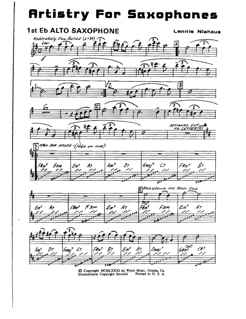 Artistry For Saxophones score preview