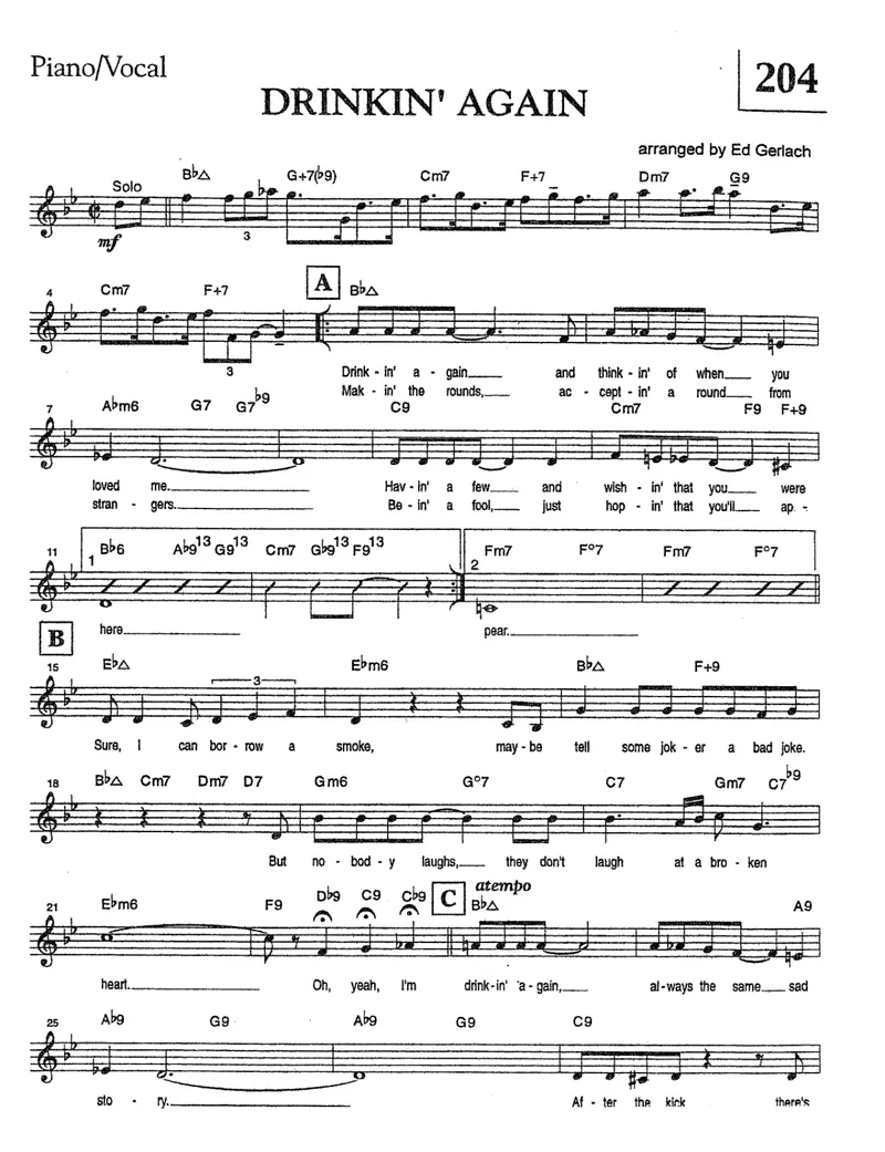 Drinkin'Again (Ed Gerlach) F.Sinatra preview page 1