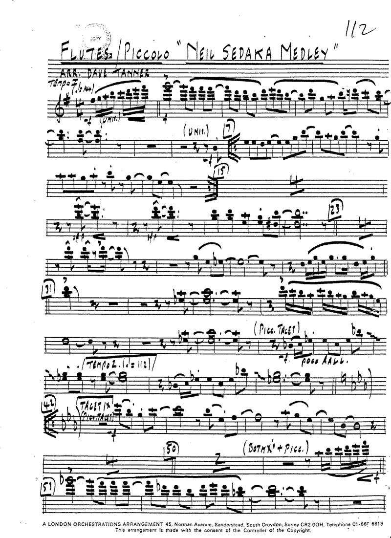 Neil Sedaka Medley score preview