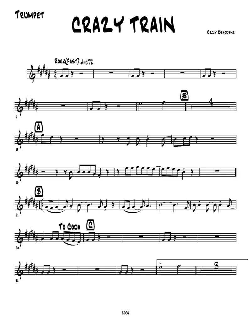 Crazy Train score preview