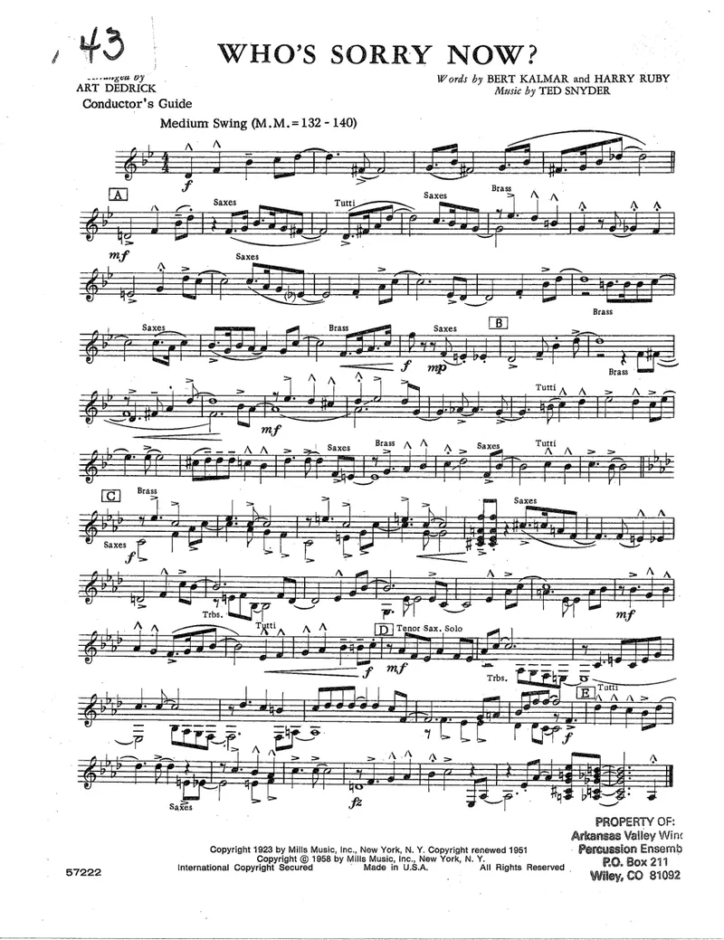 Who's Sorry Now score preview
