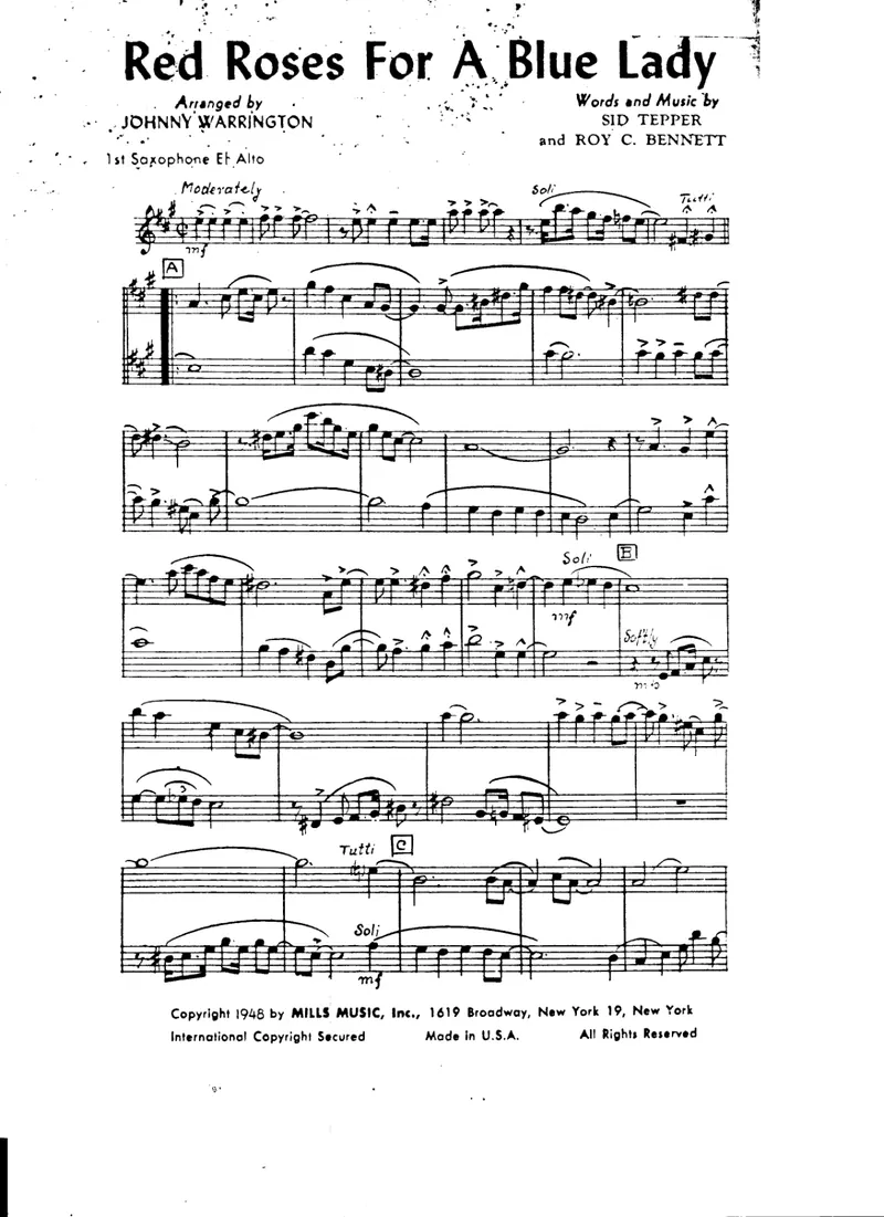 Red Roses For A Blue Lady score preview