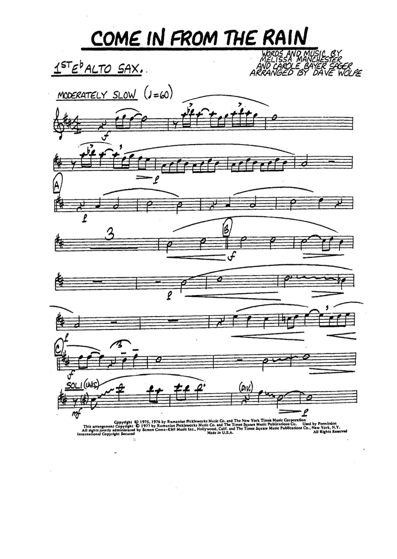 Come In From The Rain score preview