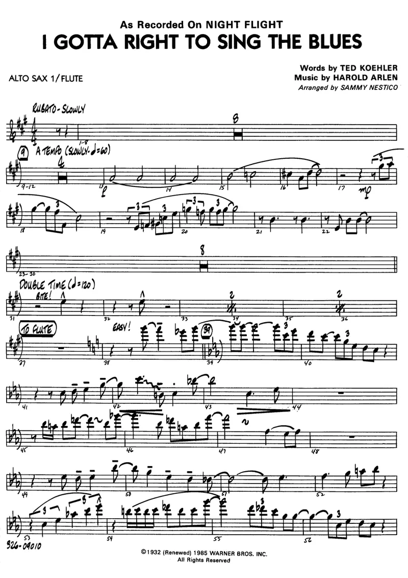 I Gotta Right To Sing The Blues score preview