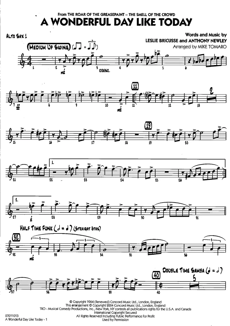 On A Wonderful Day Like Today score preview