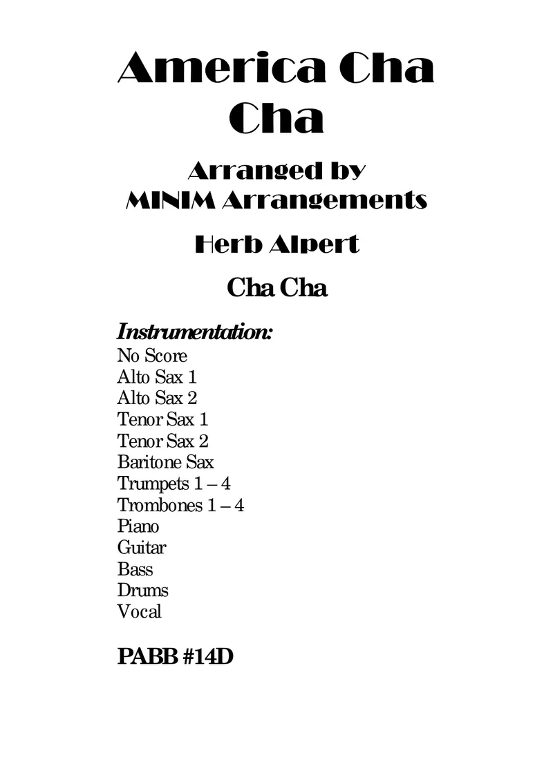 America Cha Cha score preview