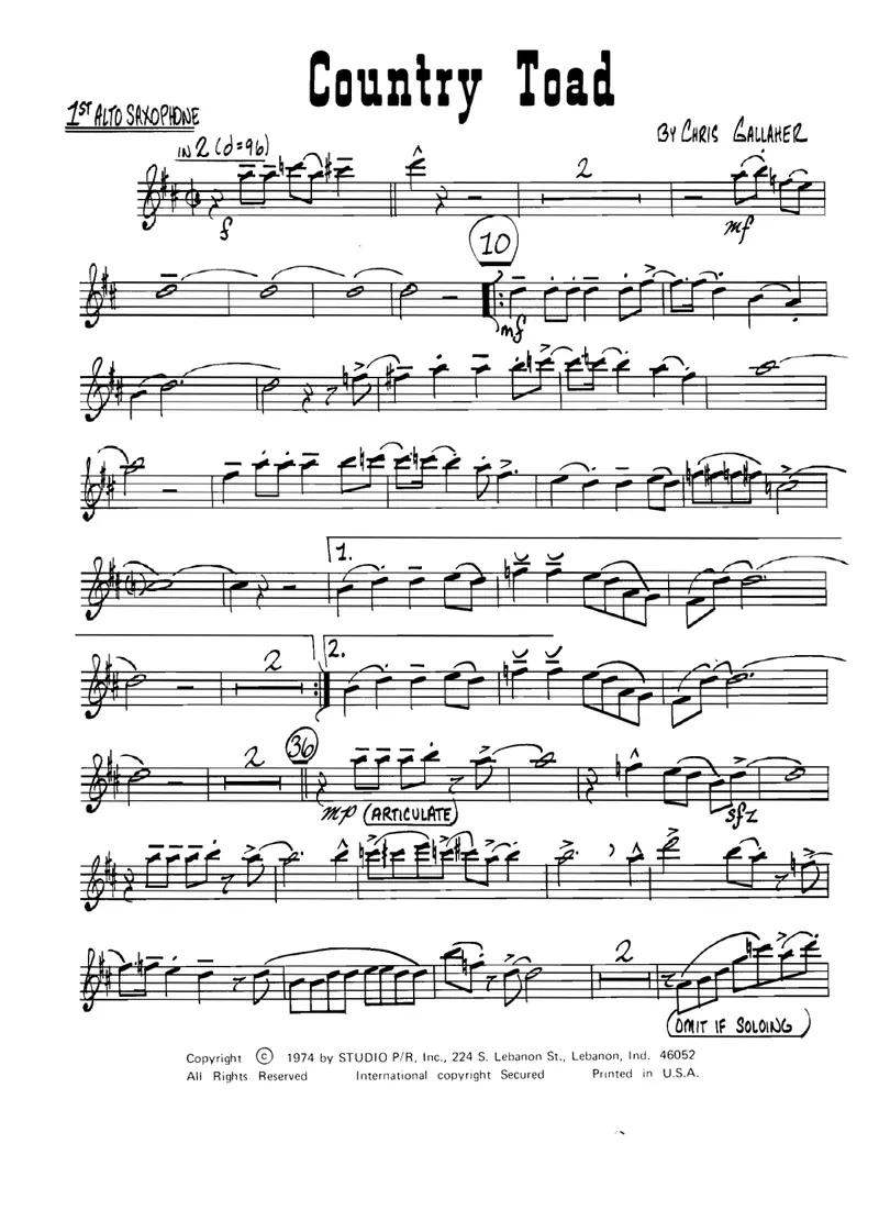 Country Toad score preview