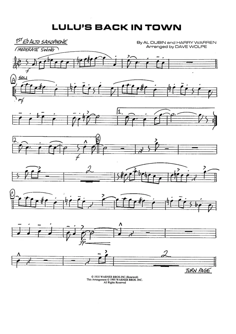 Lulu's Back In Town score preview
