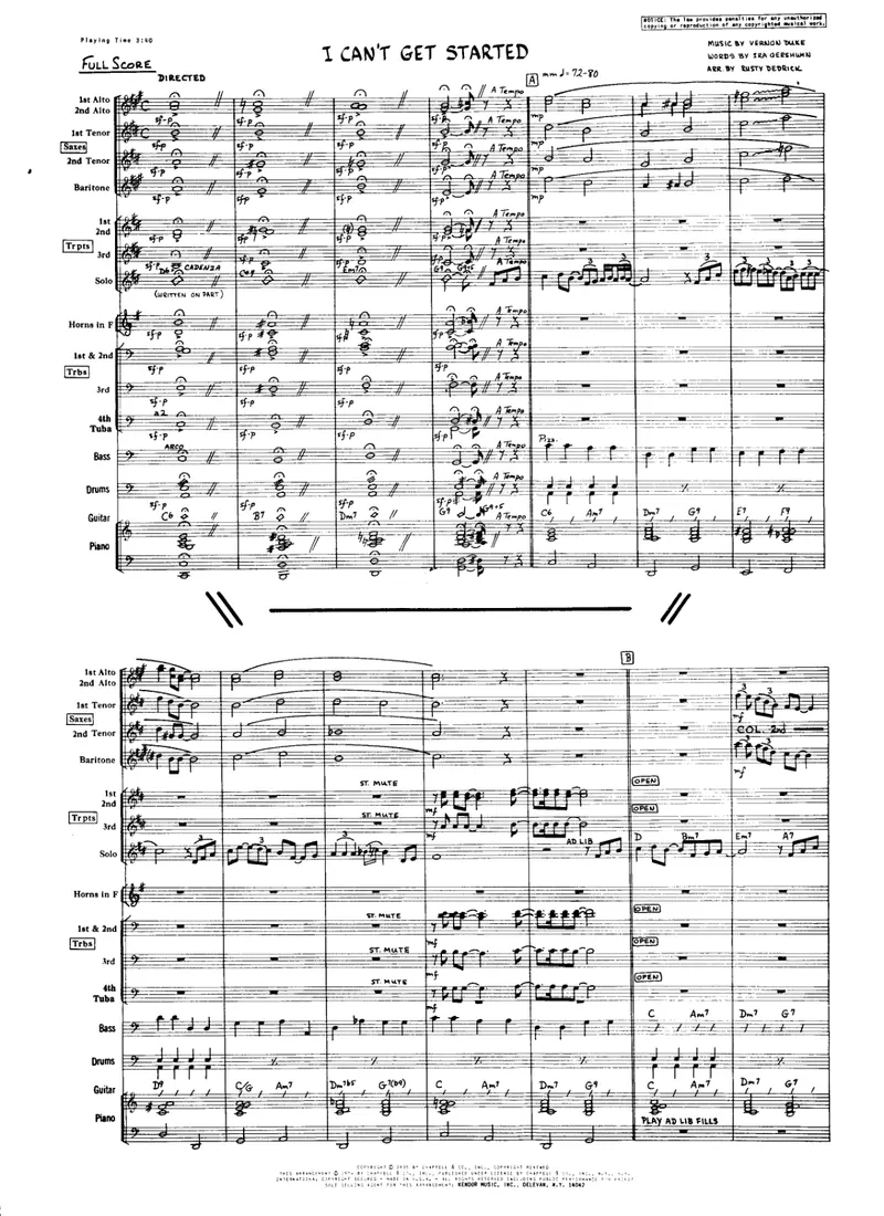 I Can't Get Started score preview