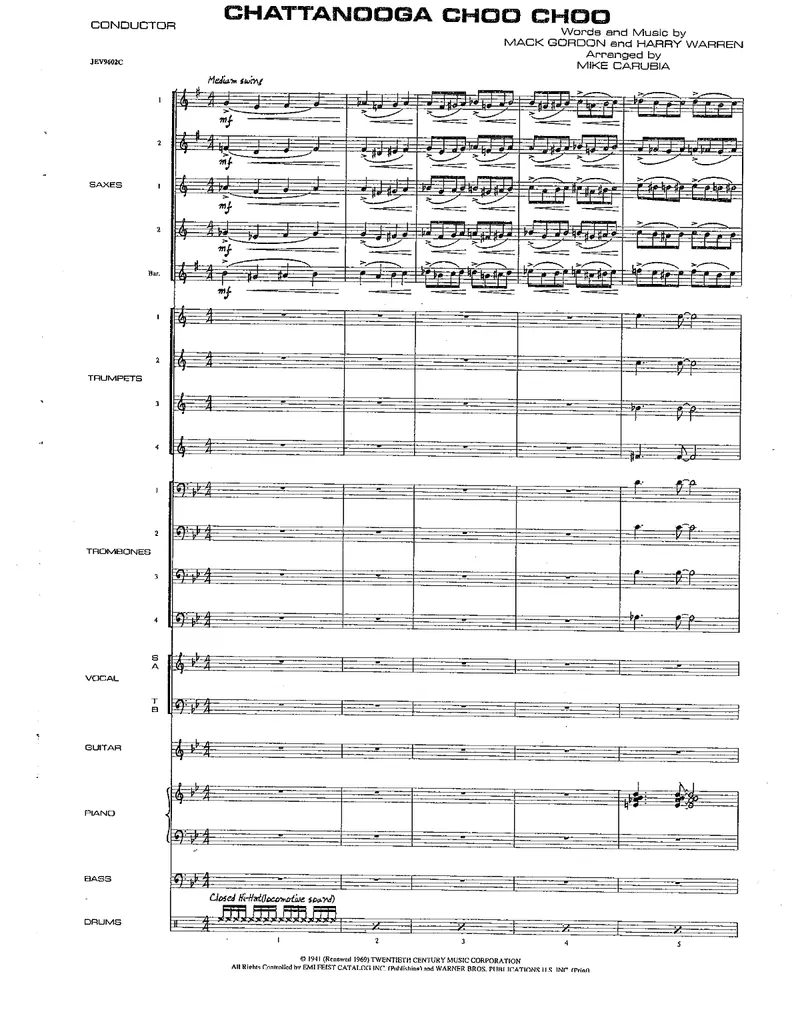 Chattanooga Choo Choo score preview
