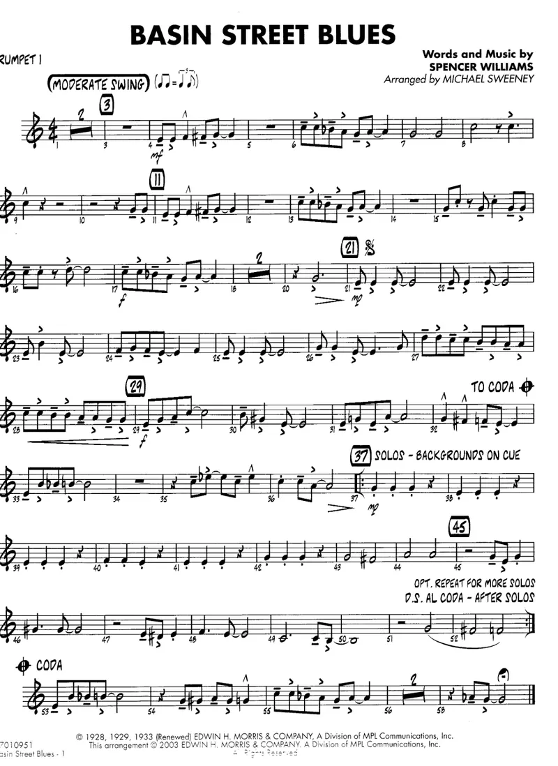 Basin Street Blues score preview