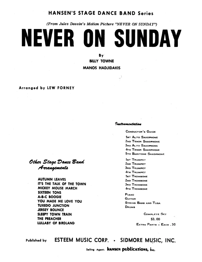 Never On Sunday (Billy Towne-Lew Forney) Sirtaki preview page 1