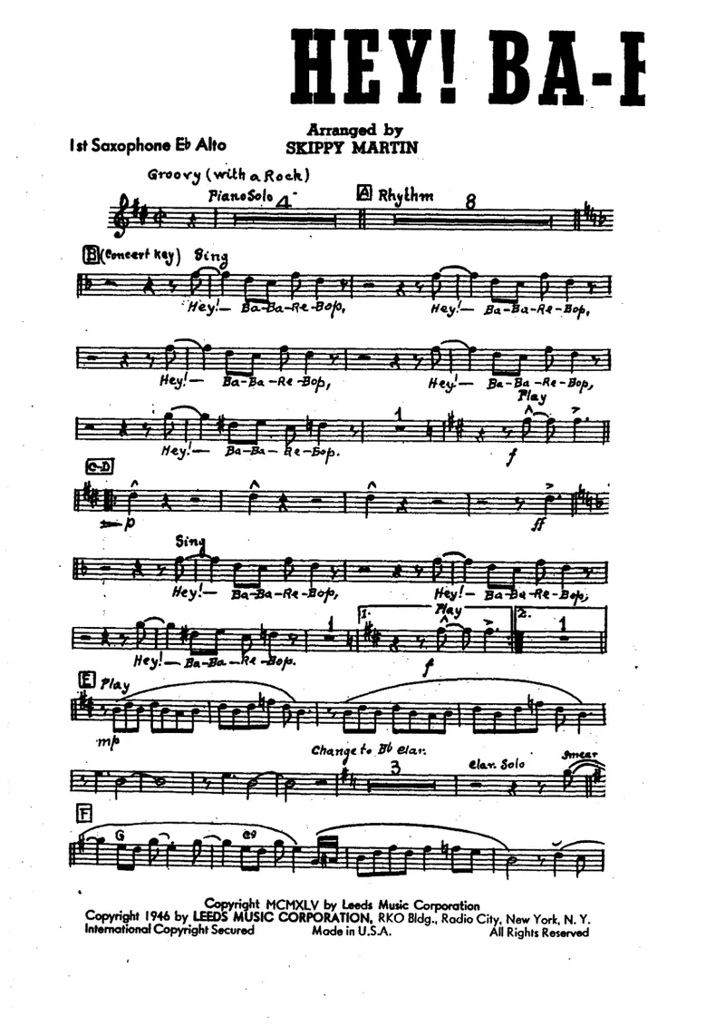 Hey Ba Ba Re Bop score preview