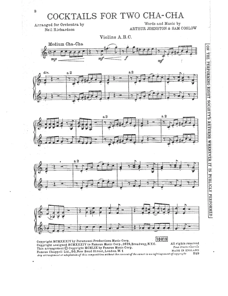 Cocktails For Two-Cha-Cha score preview