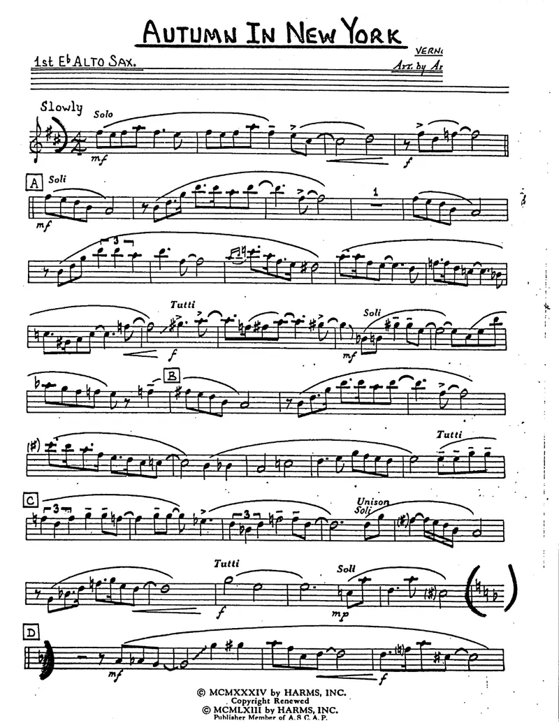 Autumn In New York score preview