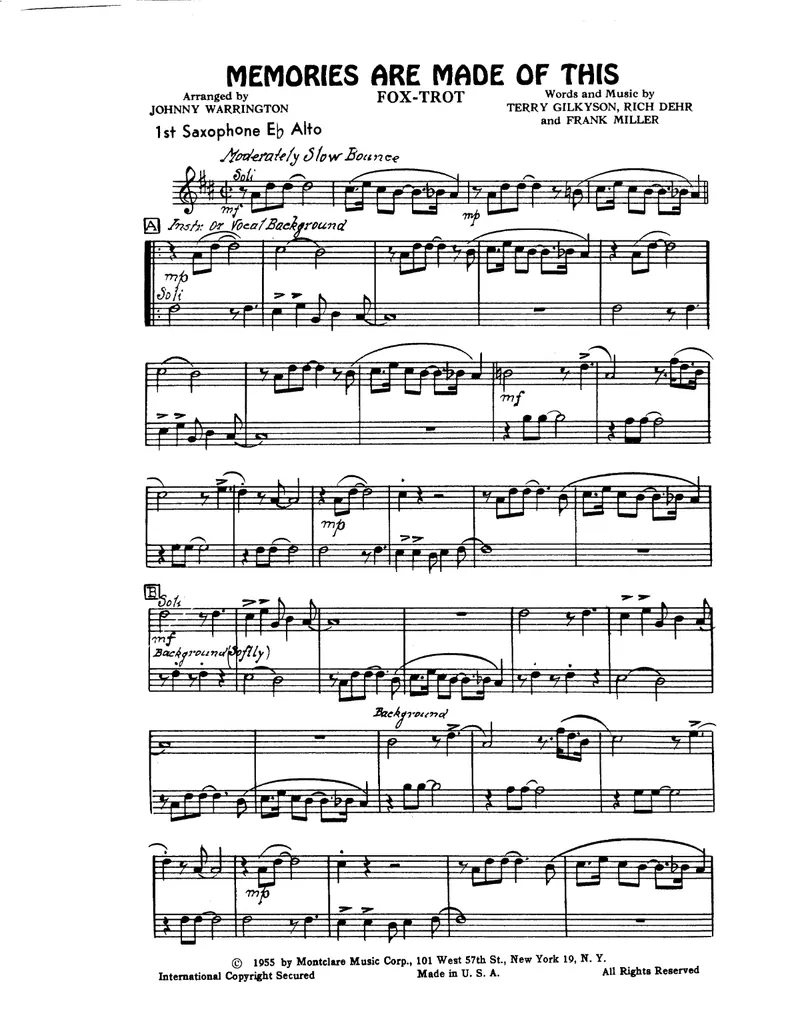 Memories Are Made Of This score preview