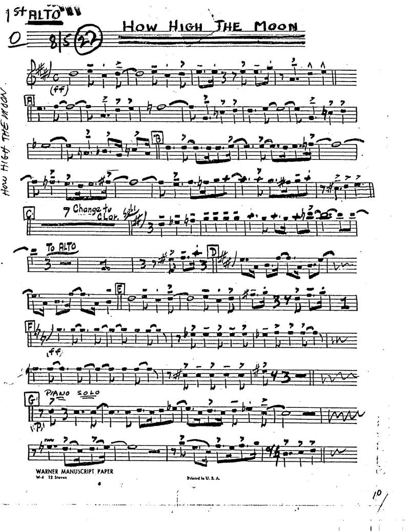 How High The Moon score preview