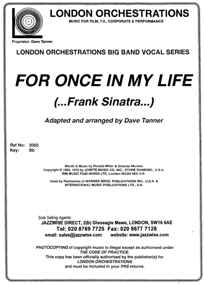For Once In My Life score preview