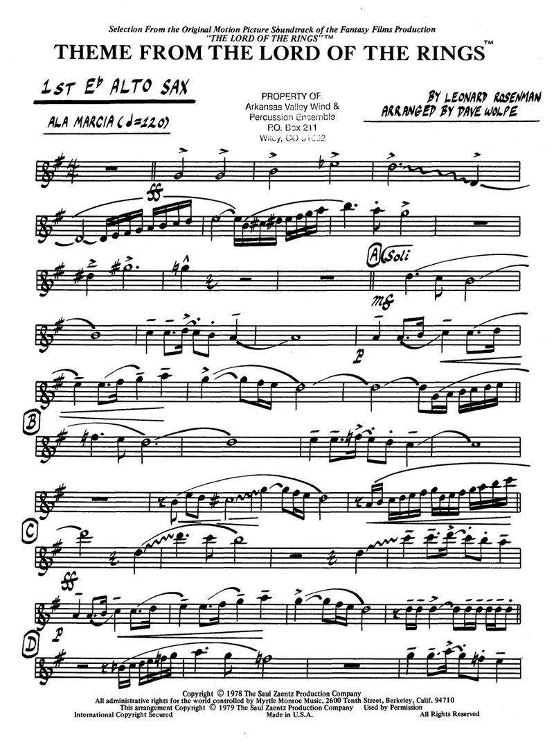 Theme From The Lord Of The Rings score preview