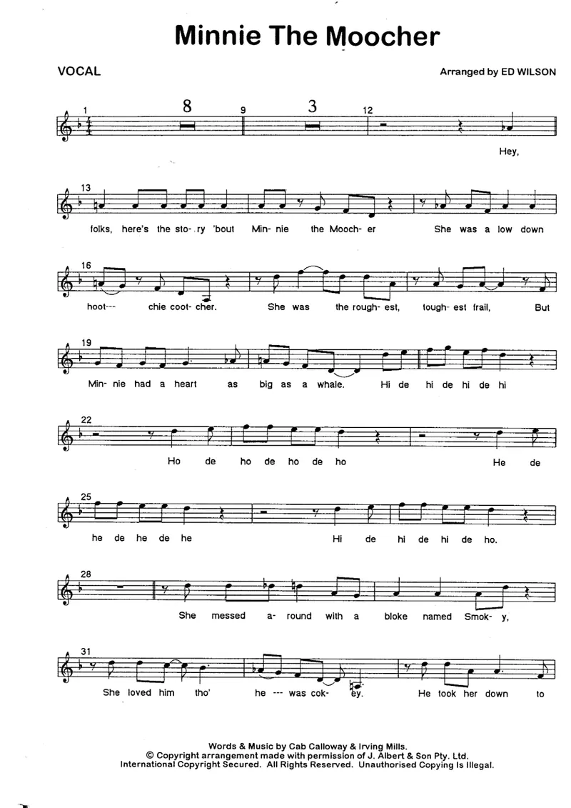 Minnie The Moocher (Ed Wilson) voc. score preview