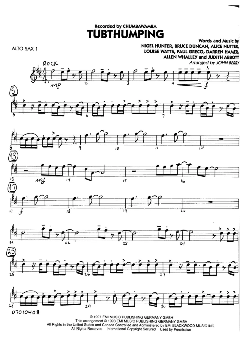 Tubthumping score preview