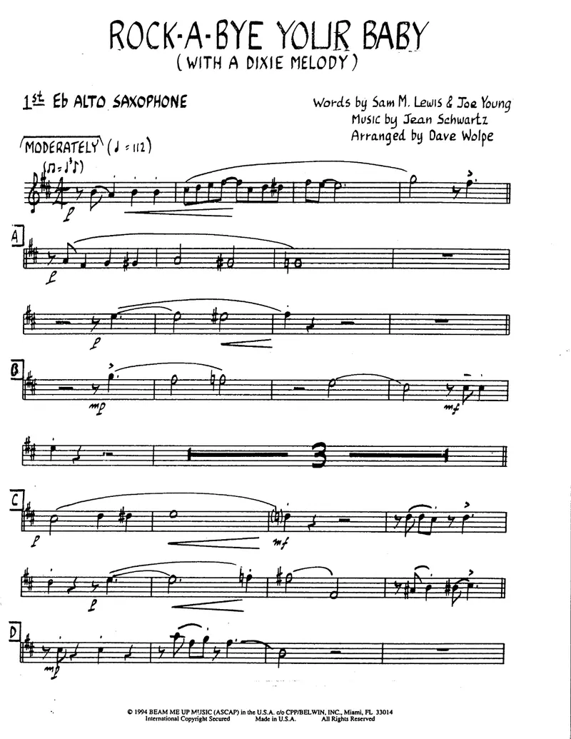 Rock-A-Bye Your Baby score preview