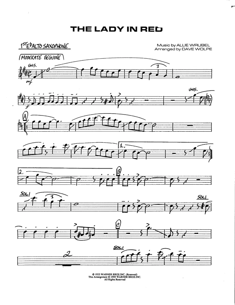 The Lady In Red score preview