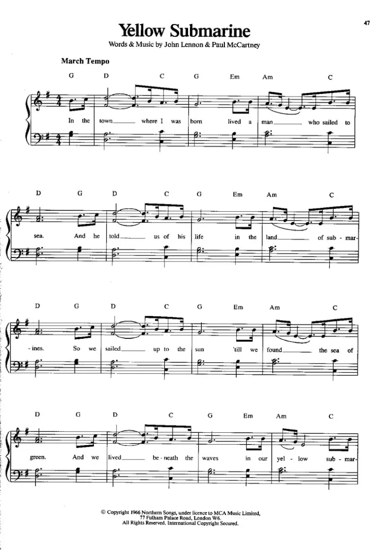 Beatles - Yellow Submarine (PIANO) (PARTITURA score preview