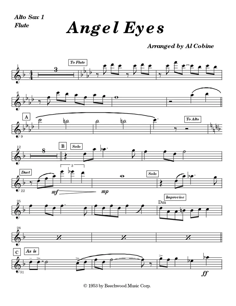 Angel Eyes score preview