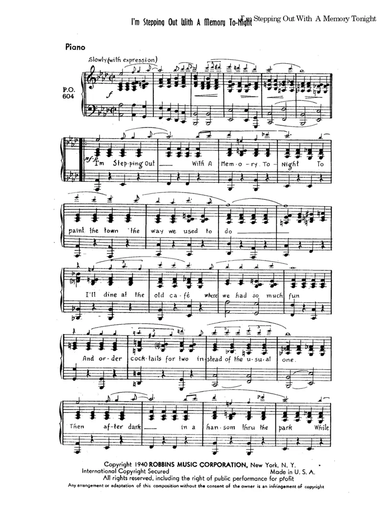 I'm Stepping Out With A Memory Tonight score preview