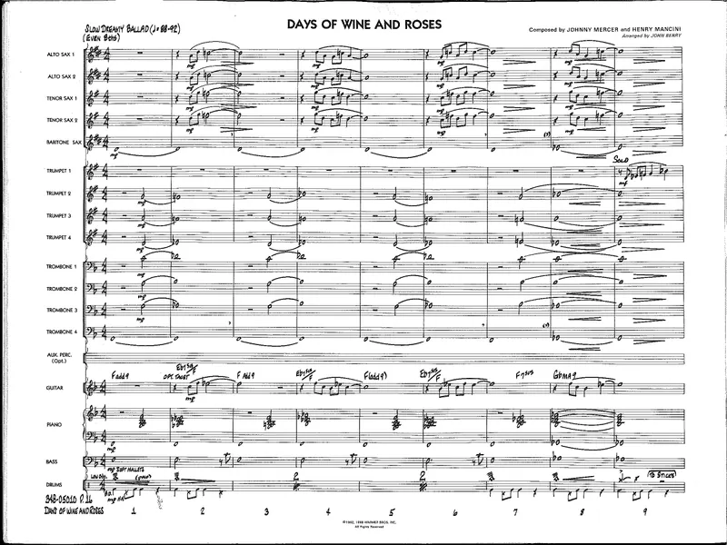 Days Of Wine And Roses score preview