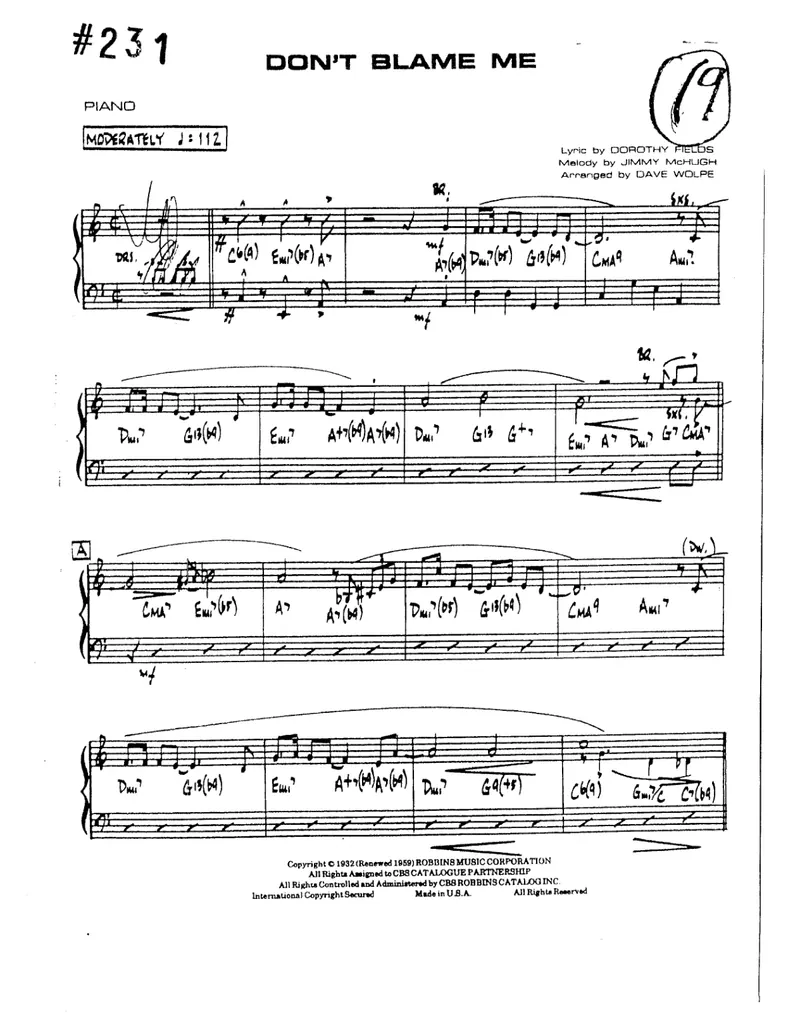 Don't Blame Me score preview